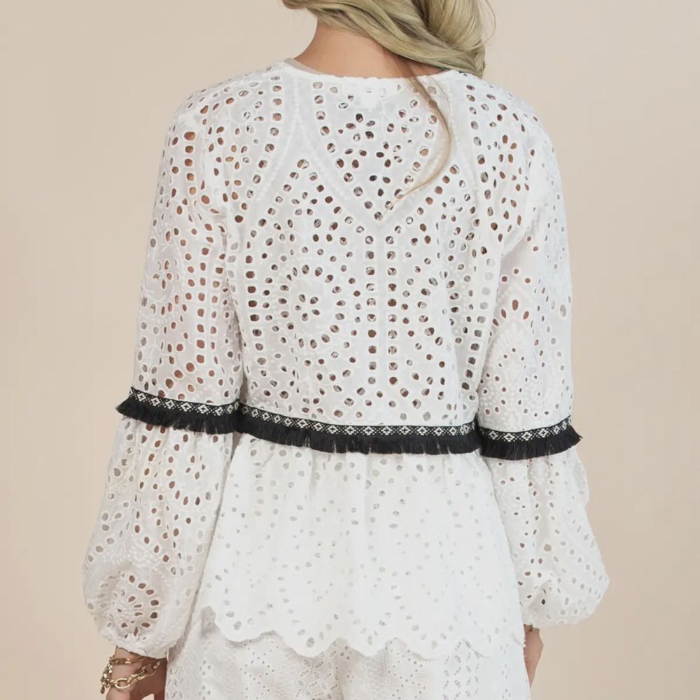 Cotton Blend Eyelet Cover Top - Picture 3 of 5